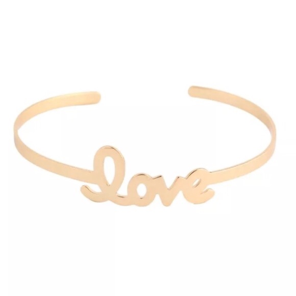 “Love" gold simple stylish cuff bracelet written in cursive. Perfect gift - Picture 5 of 7